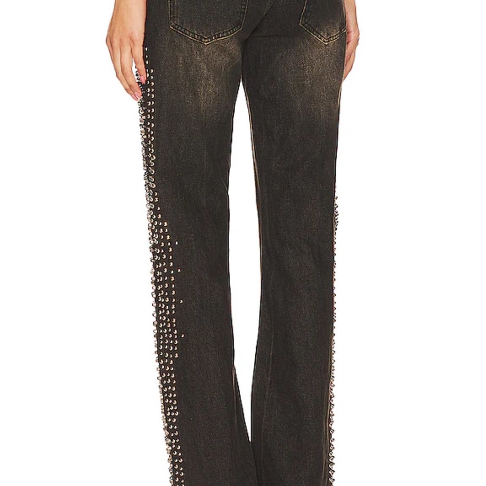 Jaded London Black Studded Flared Jeans with Belt - Picture 3 of 7